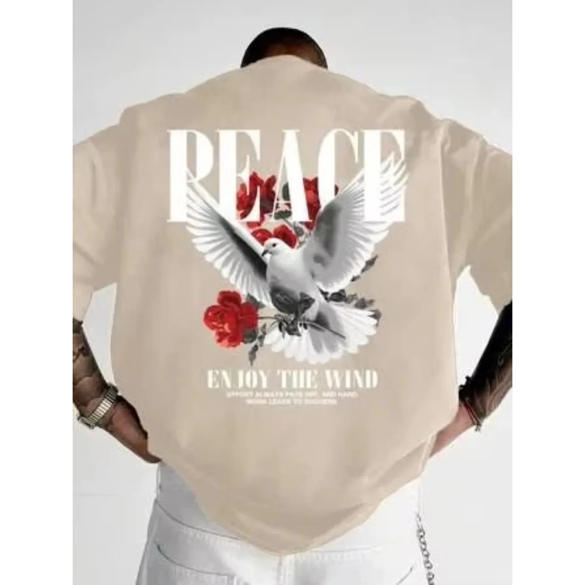 السلام حمامة روز 2026 جديد حار الرجال النساء للجنسين القطن تي شيرت العلامة التجارية الفاخرة الراب حجم كبير ملابس الشارع الشهير الكلاسيكية عودة طباعة المحملة #3