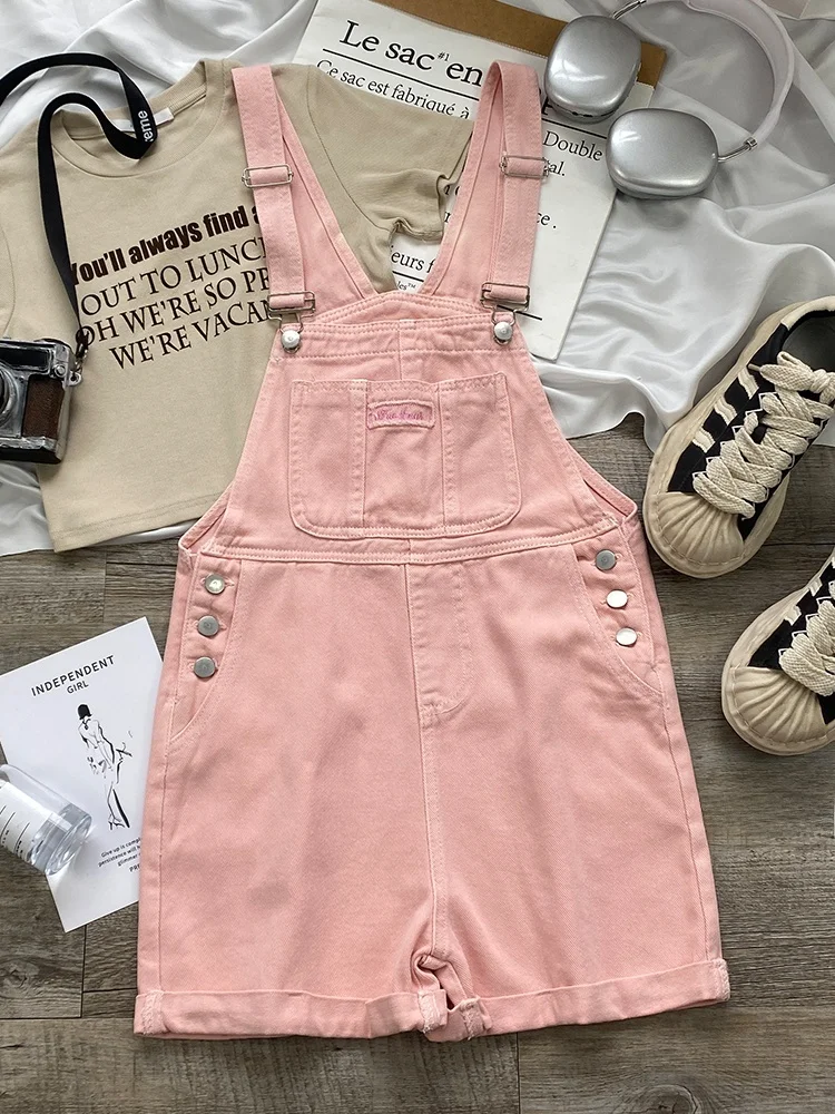 

Антивозрастной розовый джинсовый комбинезон для женщин: летний, с высокой талией, прямой крой, стройнящий, охлаждающий эффект, на все сезоны