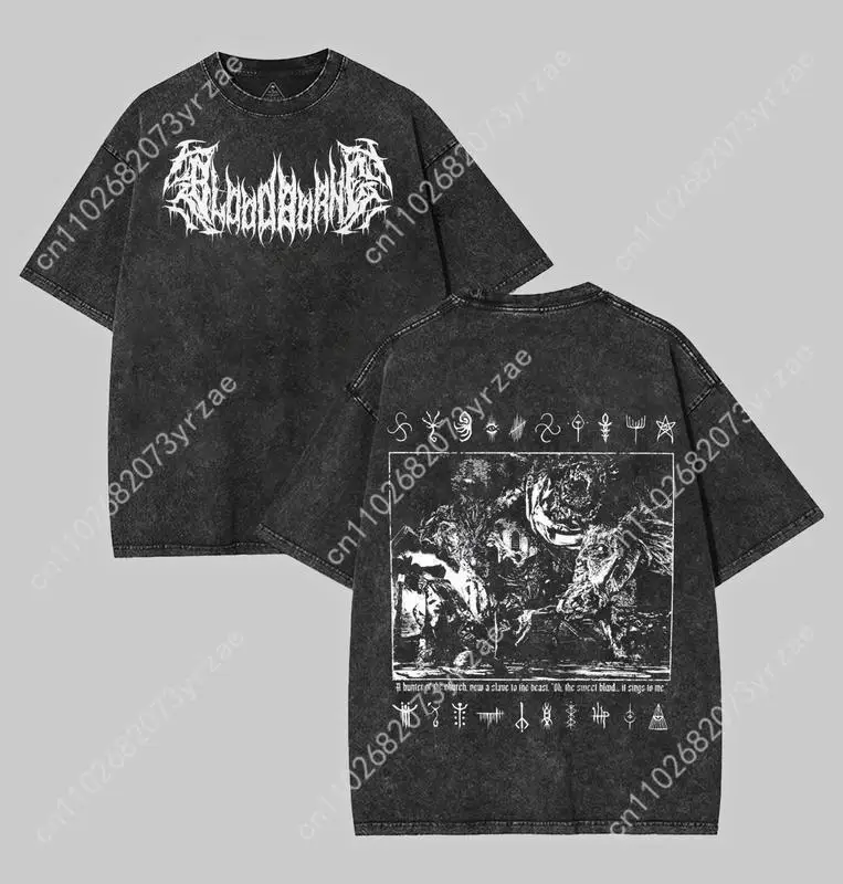 เสื้อยืดลาย Bloodborne สไตล์เรโทร สำหรับผู้ชายและผู้หญิง คุณภาพสูง เสื้อยืดวินเทจ ผ้าฝ้าย แขนสั้น แฟชั่น เสื้อยืดนุ่ม ระบายอากาศได้ดี
