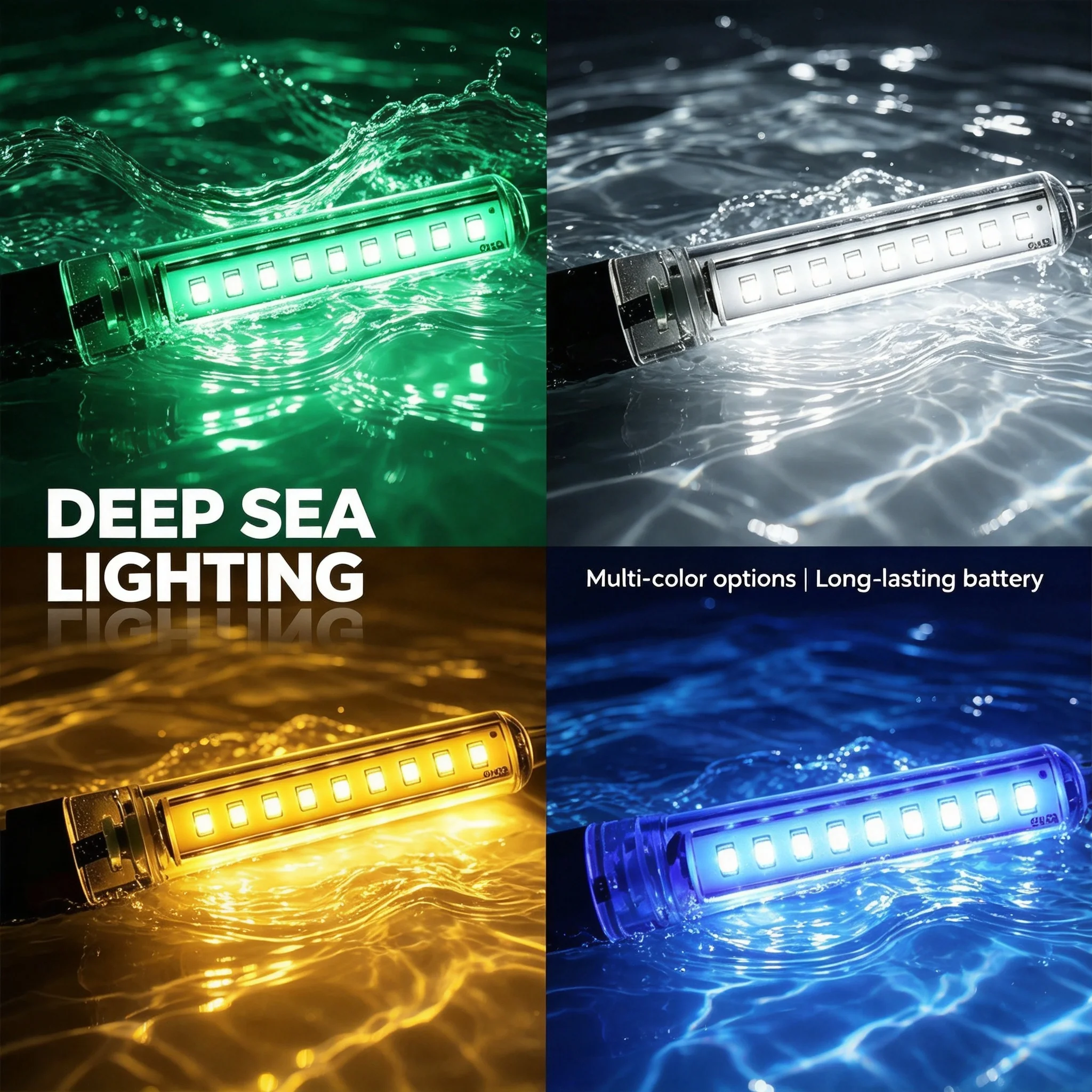 Waterproof LED Fishing Light 5-12V Underwater 4 Color Lure Lamp with Power USB & Battery Clips for Deep Drop Sea & Night Fishing