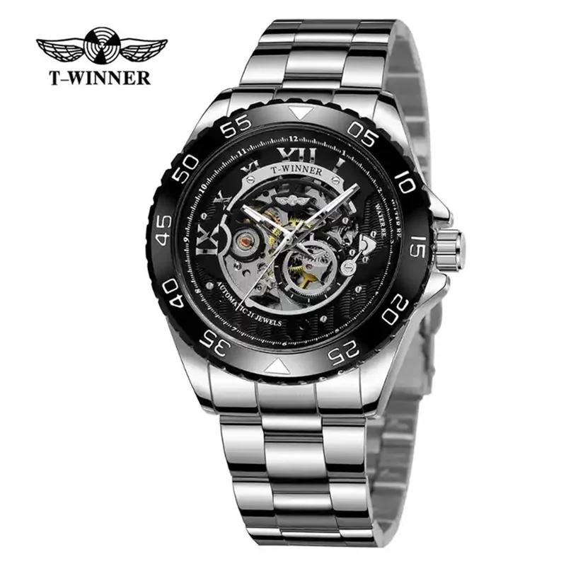 

Fashion Winner Luxury Brand Luxury Full Stainless Steel Outdoor Skeleton For Men Luminous Hands Automatic Mechanical Wrist Watch