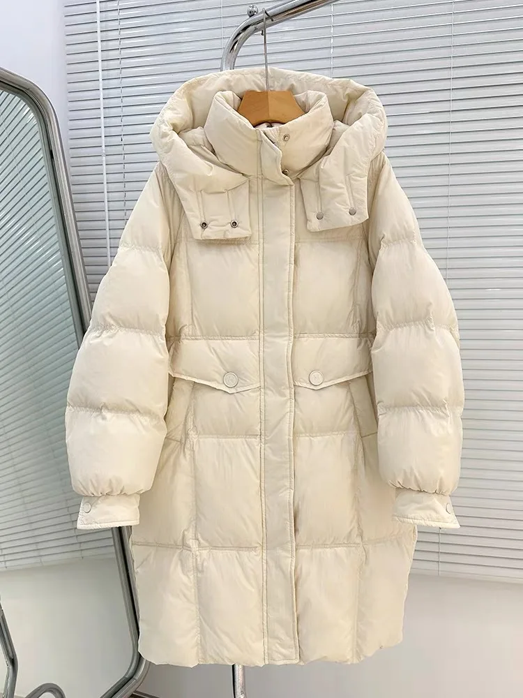 

Winter New Down Jacket Women's Mid-length Korean Version Female White Duck Down Thick Casual Hooded Loose Coat Tide