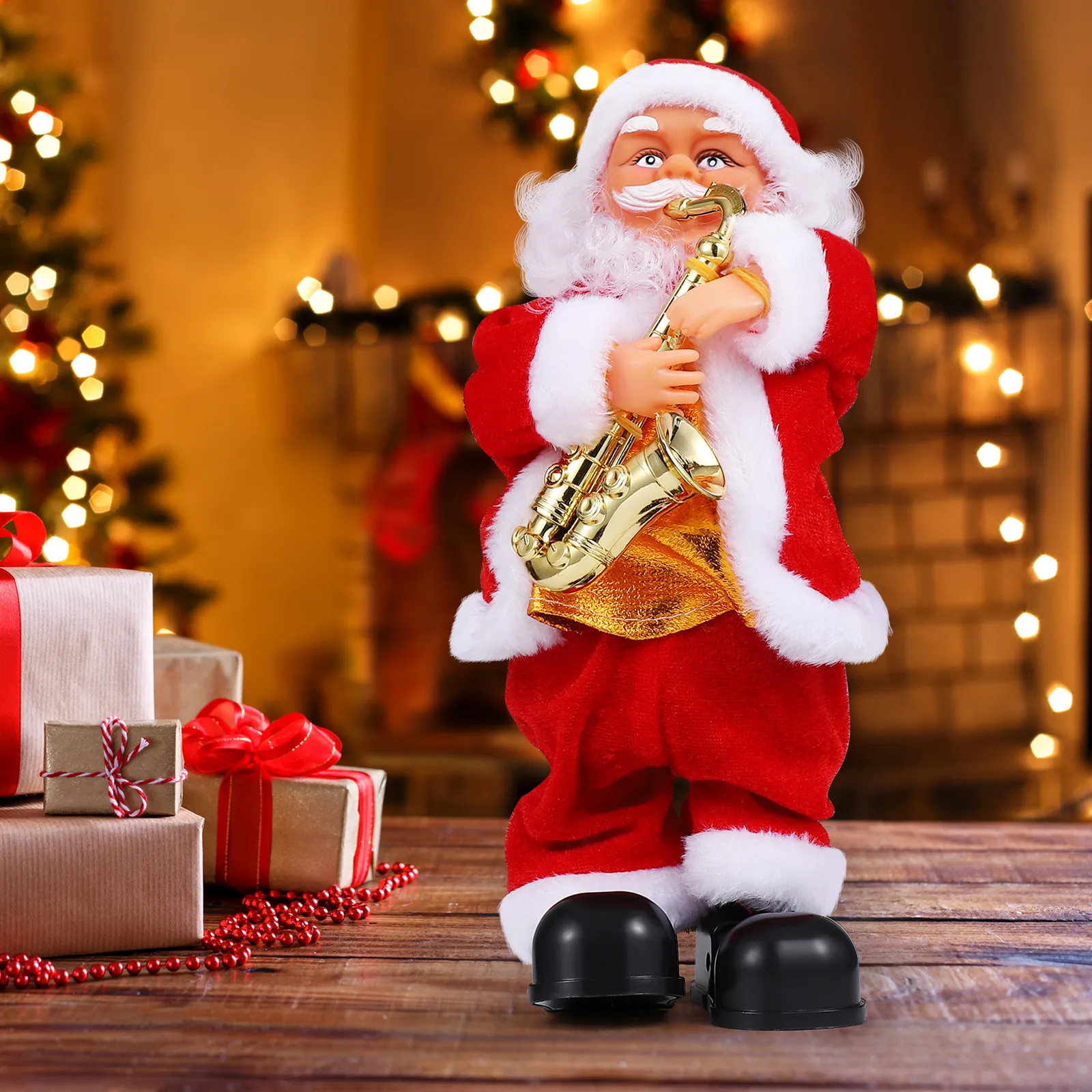 

Stepping Santa Claus Dancing Singing with Saxophone Christmas Musical Figure Moving Xmas Toy Desktop Decoration Gift