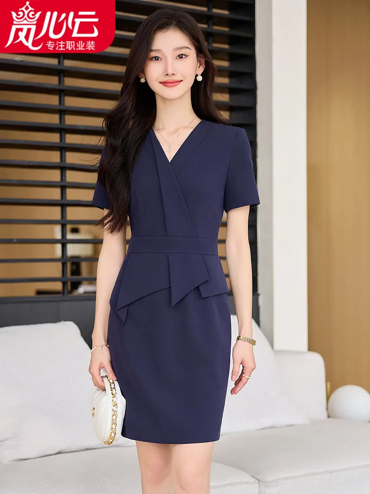 

Marketing Center Business Dress Female Fake Two Pieces Go-Getter Girl StyleOLTemperament Waist-Controlled Property Case Customer