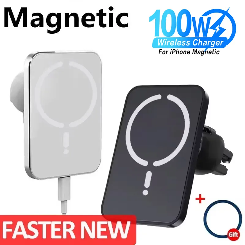 100W Magnetic Wireless Car Charger Air Vent Clip Phone Holder For Magsafe iPhone 16 15 14 13 12 Pro Max Fast Car Charging Stand