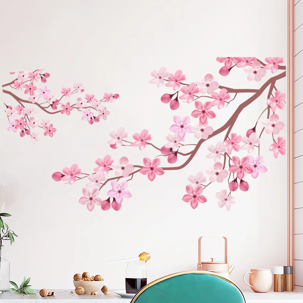 Ins Painting Peach Blossom Landscape Wall Sticker Chinese Style Wallpaper Living Room Sofa Background Decoration Home Stickers