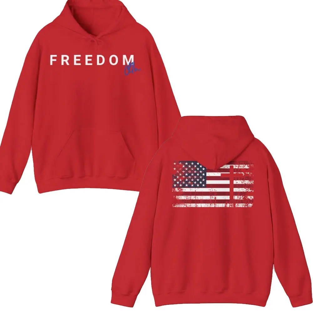Charlie Kirk Freedom Flag Cross - Patriotic autumn and winter matching hoodies Long Sleeve keep warm Pullover Hoodie Sweatshirt