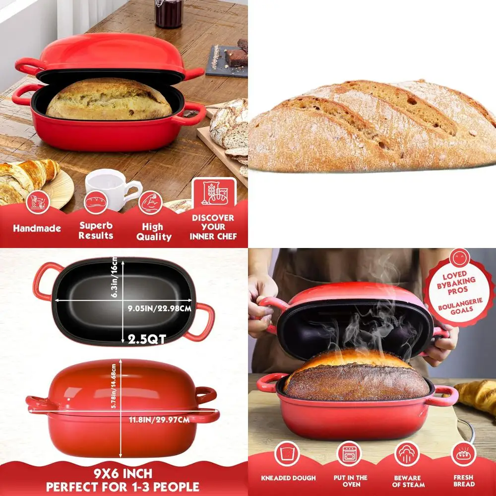 

9x6 Inch Cast Iron Bread Pan with Lid - 2.5QT Dutch Oven for Homemade Bread Baking