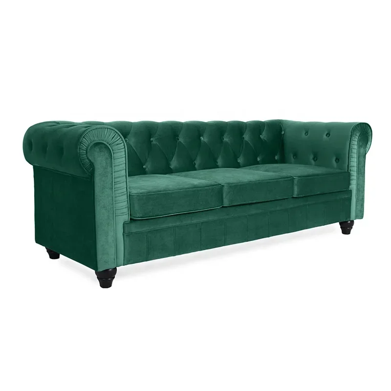 A para Laynsino Venda quente Móveis para sala de estar Sofás longos de veludo Modernos de alta qualidade Luxo 3 lugares Sofás Chesterfield de veludo