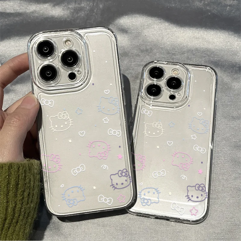 Custodia per cellulare Kawaii Sanrio Hello Kitty Simpatico cartone animato Rosa IPhone 7 8 Plus 16 15 14 12 13 11 Pro Custodie Anime Regali di Natale