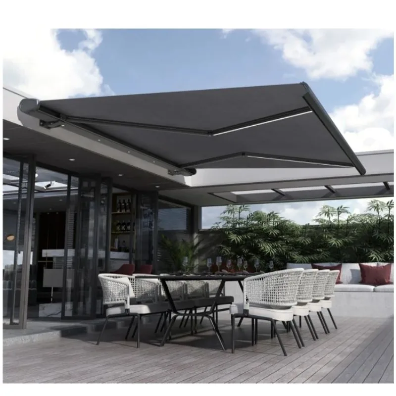 

Электрический выдвижной тент - непромокаемый всепогодный навес из алюминиевого сплава для виллы, сада, террасы, умный пульт дистанционного управления и простая установка