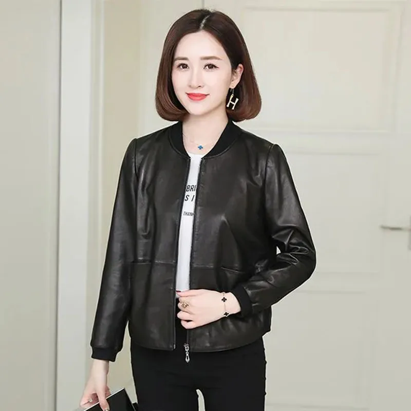Czarna skórzana kurtka damska, płaszcz ze skóry PU, jesień-zima, nowa, damska, koreańska, luźna kurtka bejsbolówka ze skóry, kurtki damskie, topy, rozmiar 4XL