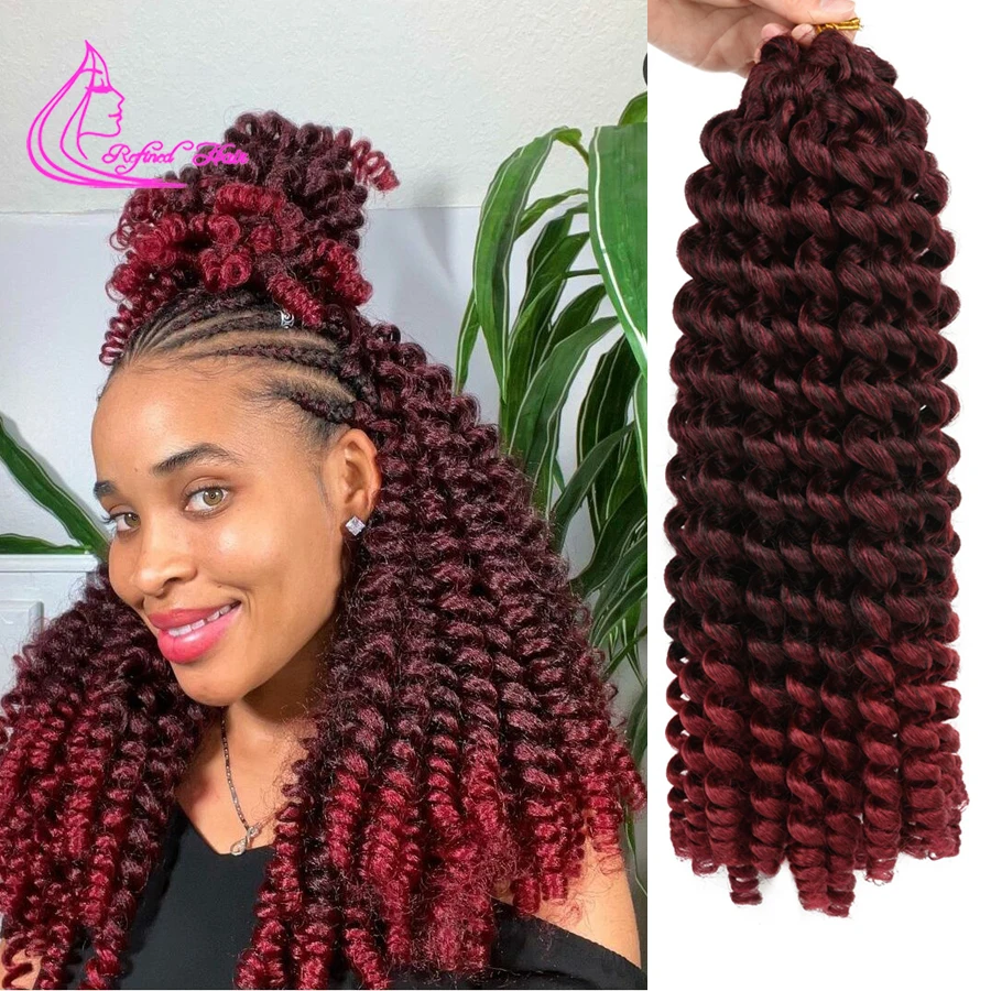 Crochet Braids Wand Curl Synthetic Spring Twist Curly  Braiding Hair Extensions for Black Women Ombre Brown Burgundy Color