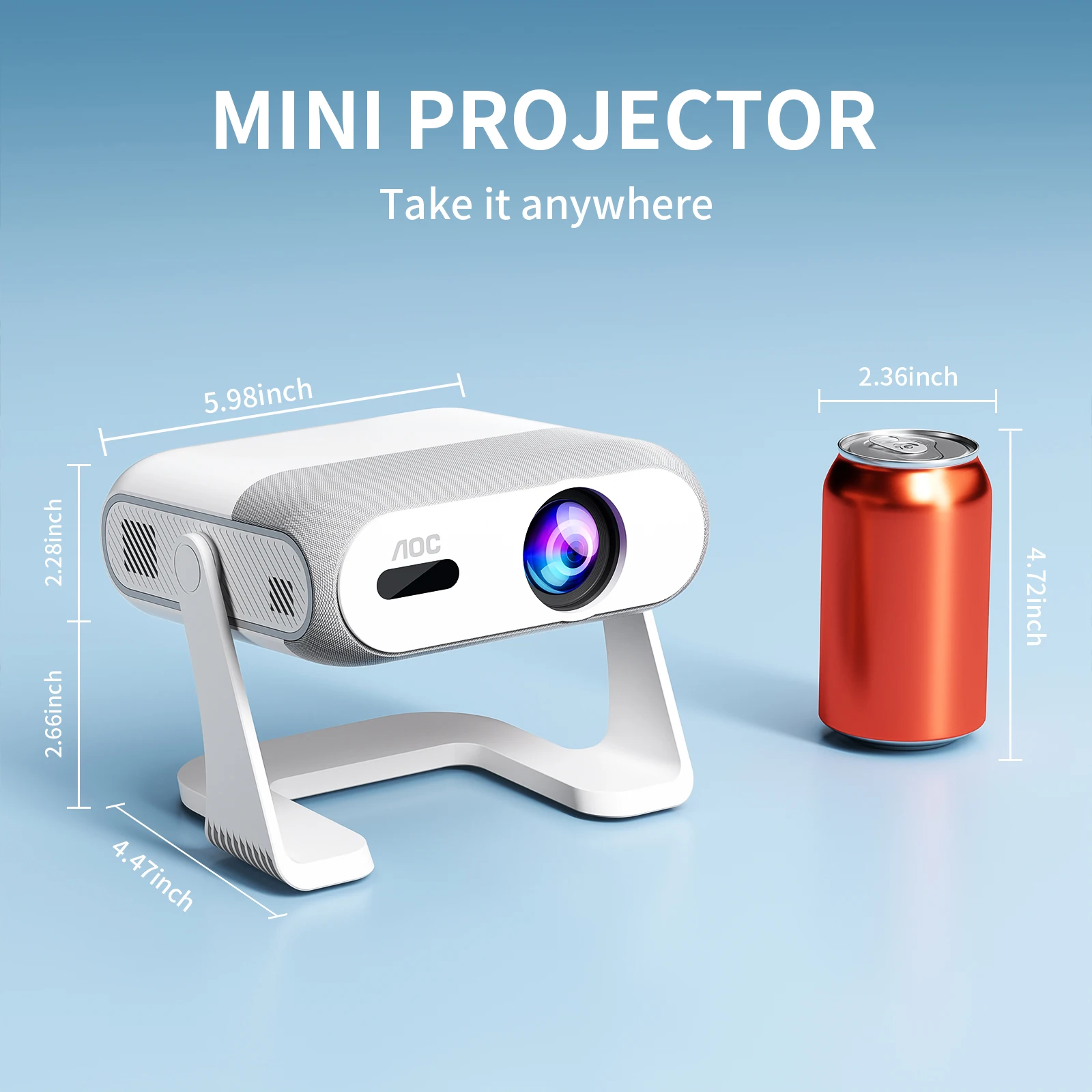 AOC HA116 Mini Smart Projector Android14 Native 720P Support 4K Decoding Auto Focus Auto Keystone 360°Rotatable Stand BT5.X Dual WiFi Portable Home Theater Projector
