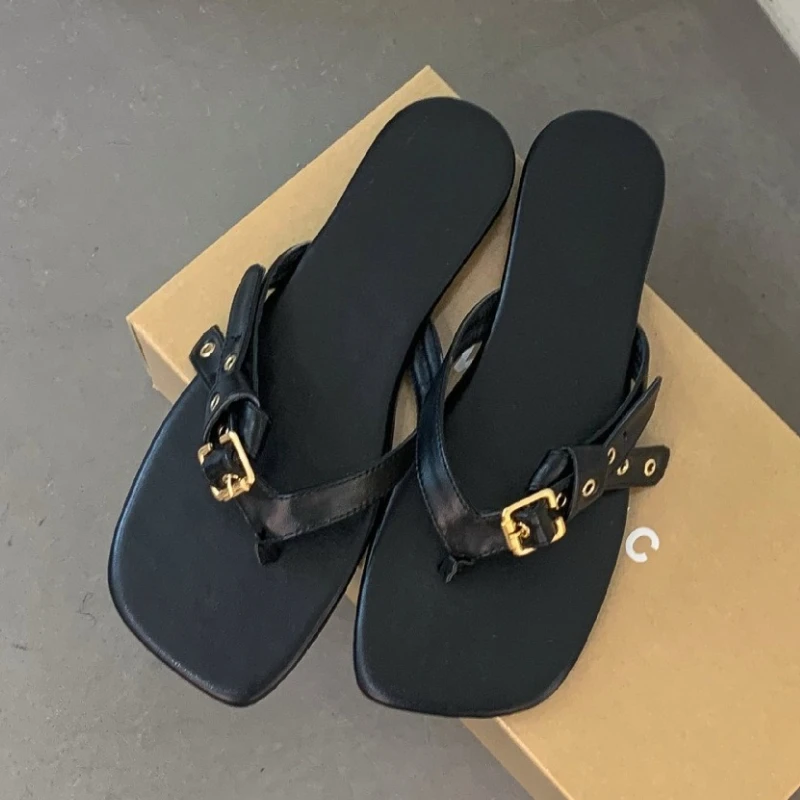 

Женские тапочки на плоской подошве в стиле ретро, дизайнерские сандалии с застежкой на носок, женская обувь, тренд 2025, летние модные новые прогулочные уютные шлепанцы, платье, шлепанцы