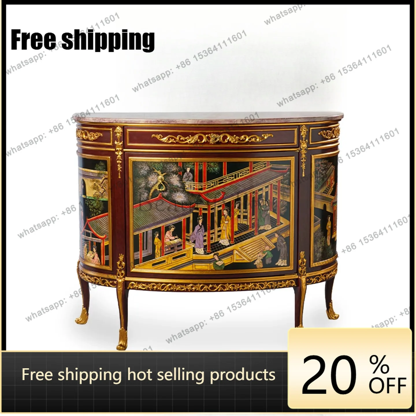 HOT European hand-painted solid wood retro style porch cabinet, living room against the wall storage locker C2429