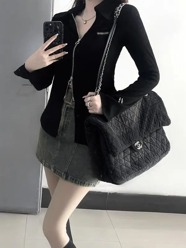 Bla Long Sve Knitted Open Cardigan Women's Slimming Waist Design Sexy Trendy Top for Spring Autumn Korean Sle Commute