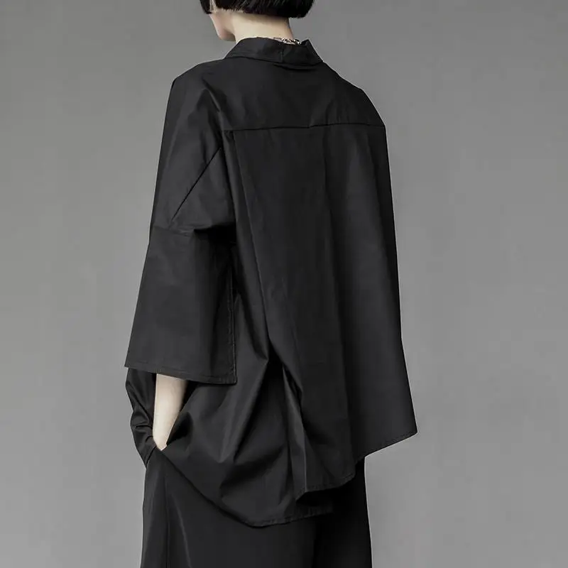 Black Asymmetrical Loose Summer Lazy Style Short Sleeve Shirt Women's Seven Sleeve BF Shirt Top Design Sensation  Market