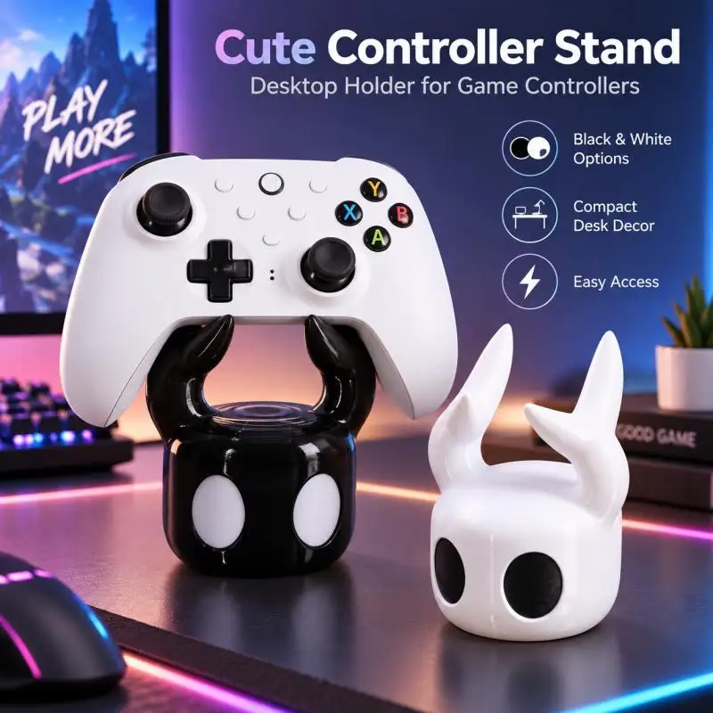 Cute Horned Game Controller Stand, Desktop Gamepad Holder for PS5 Xbox Switch Pro, Gaming Desk Display Decor