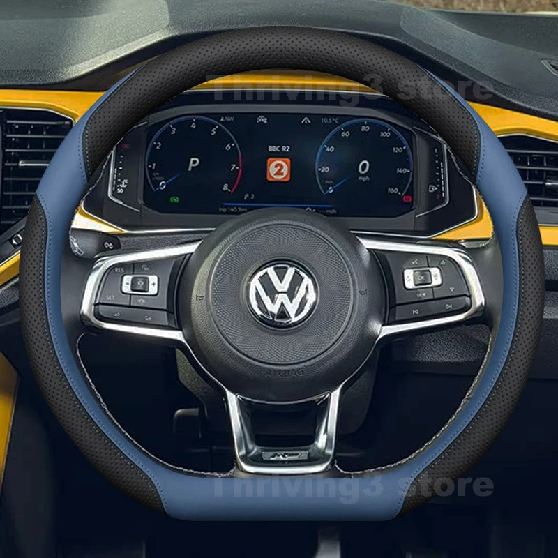 Leather Car Steering Wheel Cover For Volkswagen T-ROC R 4MOTION R-Line 2026 2025 2024 2023 2022 2021-2018 Interior Accessories