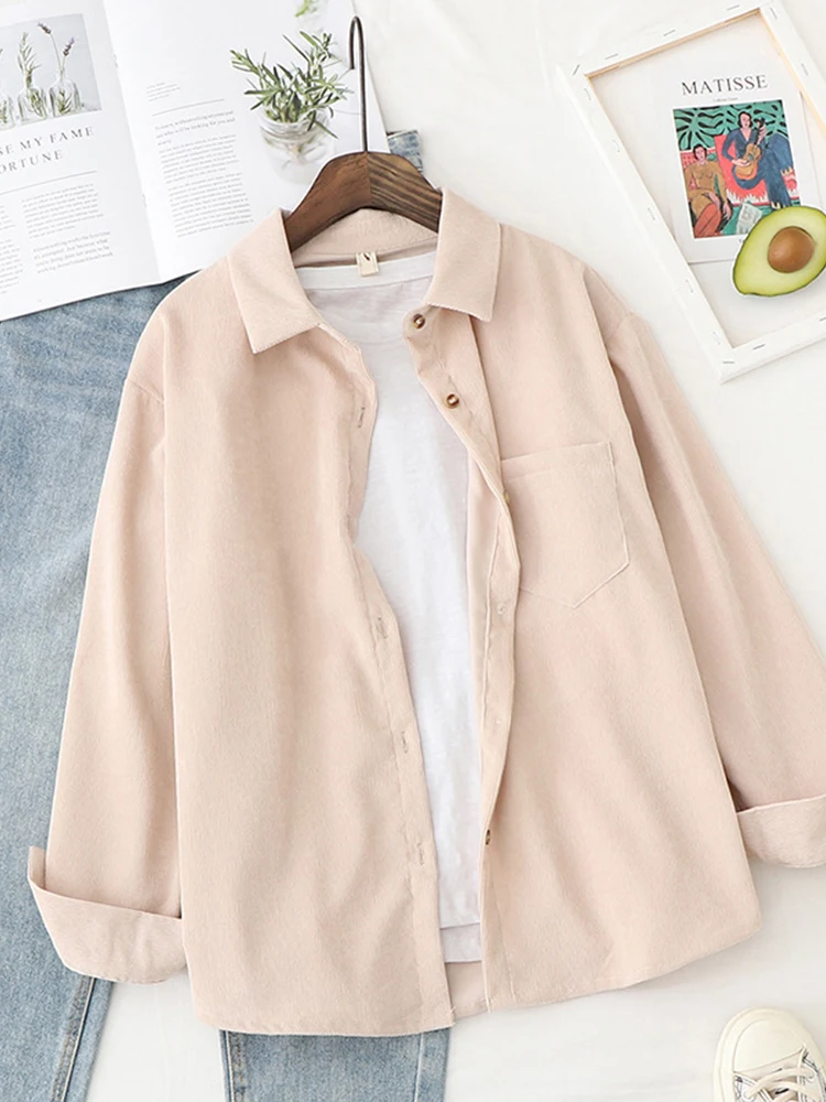 

Corduroy Shirts Womens Tops And Blouses Long Sleeve Spring Ladies Solid Loose Boyfriend Style Shirt
