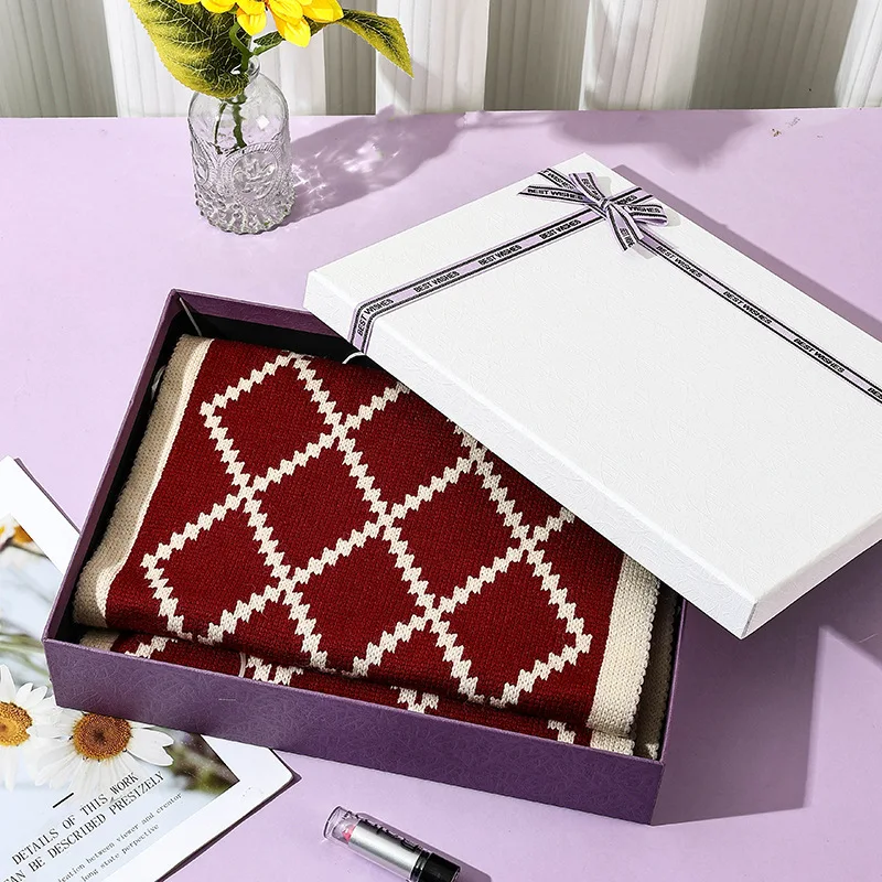 Custom. Factory Direct Sale In Stock Purple Box Empty Box Scarf Packaging Box Top and Bottom Lid Thermal Underwear Package