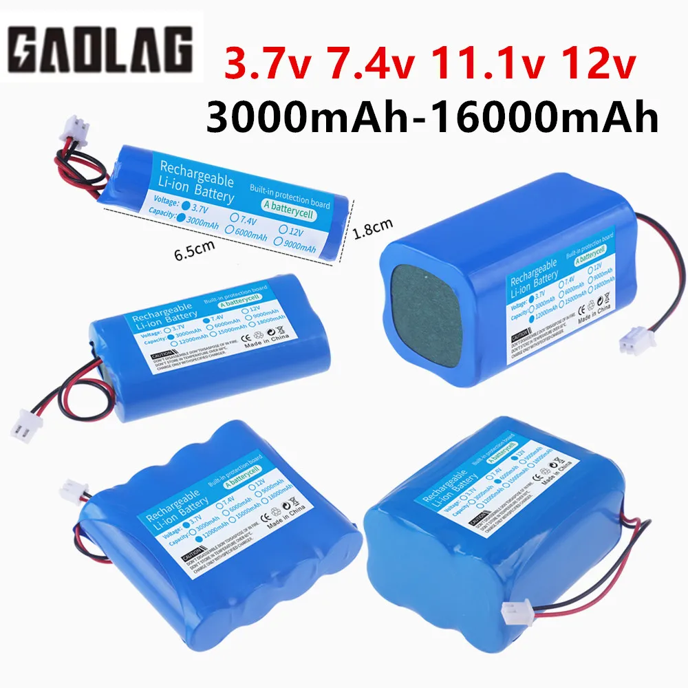 3.7V 7.4V 11.1V 12V 18650 12000mAh with wires Lithium ion rechargeable battery with PCB for Bluetooth Speaker Solar headlights