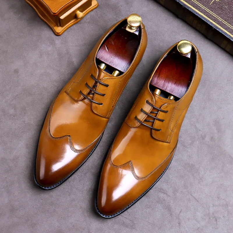 

2022 New Men's Shoes British Style Shoes Handmade Leather Shoes Wedding Shoes Mens Black Casual Increase British Lace-Up Oxfrods