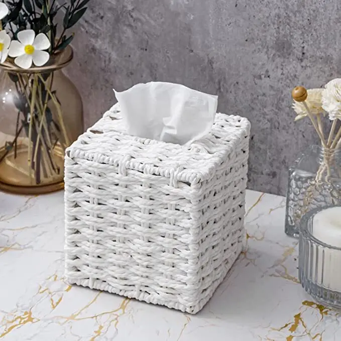 

Open Bottom Design Tissue Holder Decorative White Square Tissue Box Cover for Bathroom Kitchen Living Room Modern Minimalist