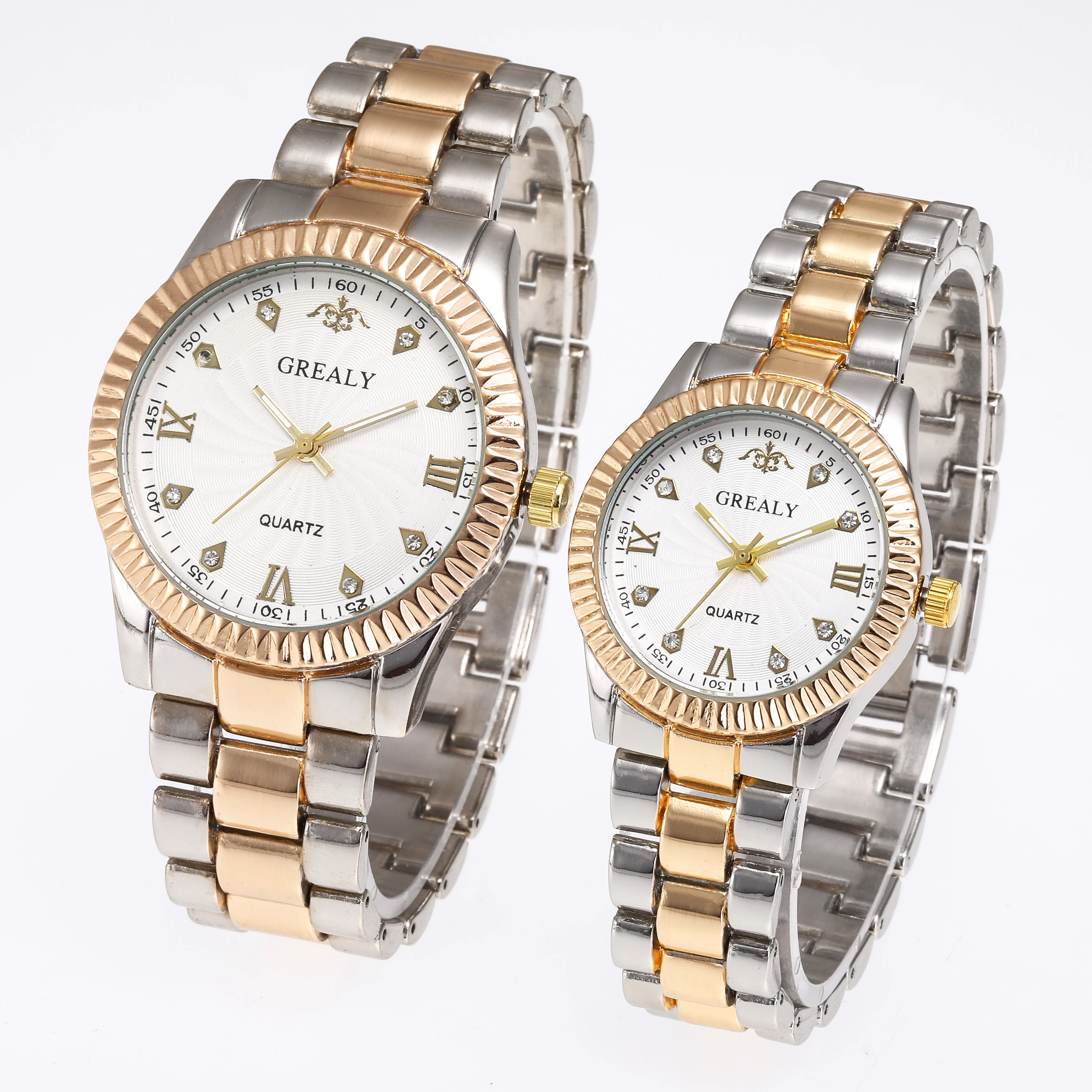 سوار فولاذي بسيط وأنيق مرصع بالألماس ساعات الزوجين للرجال عادية سبيكة الأعمال الشابات ساعة كوارتز زوج