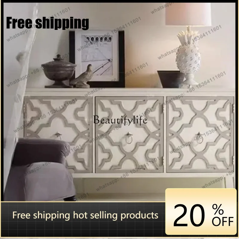 Factory Direct  American light luxury TV cabinet solid wood audio-visual post-modern ivory white  entrance side cabinet