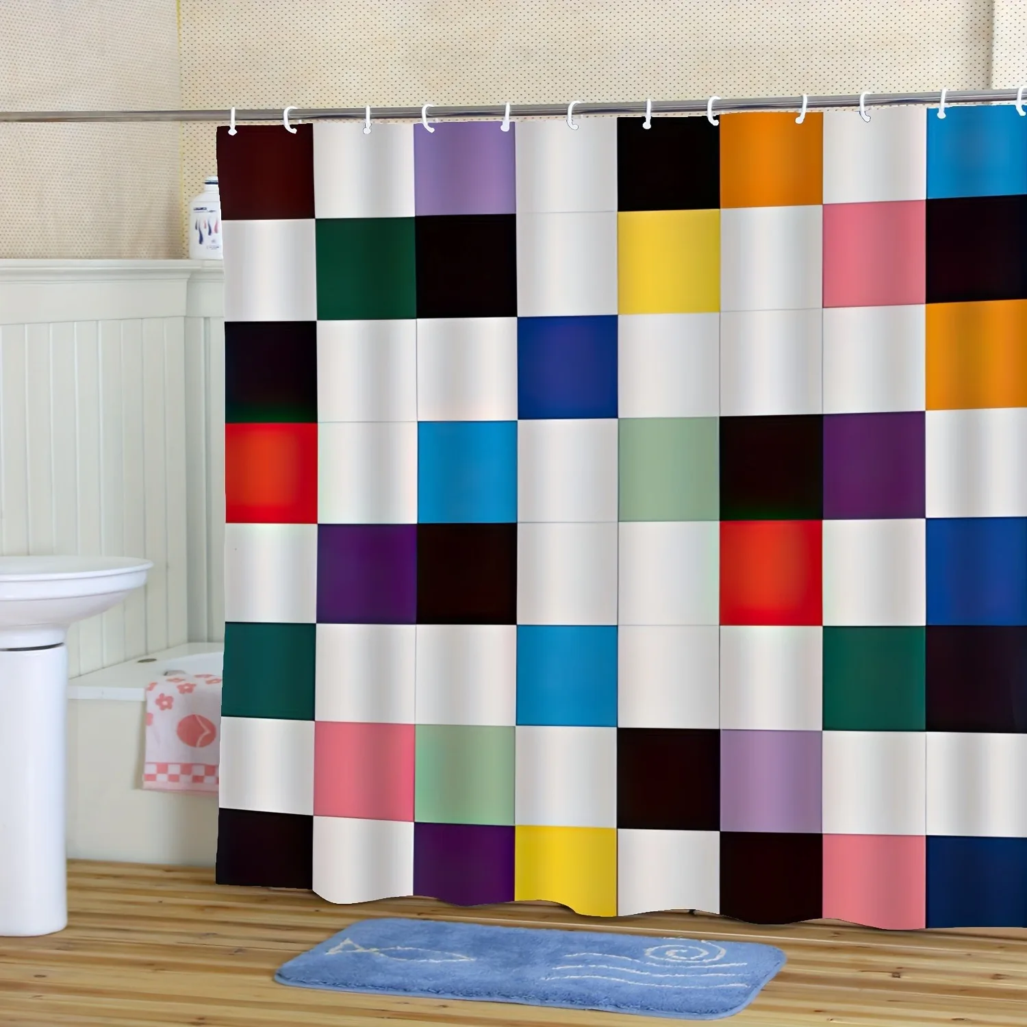 

Занавеска для душа с красочным клетчатым узором, моющаяся грязеотталкивающая насадка для душа, водонепроницаемая полиэстеровая занавеска для ванны для домашнего декора