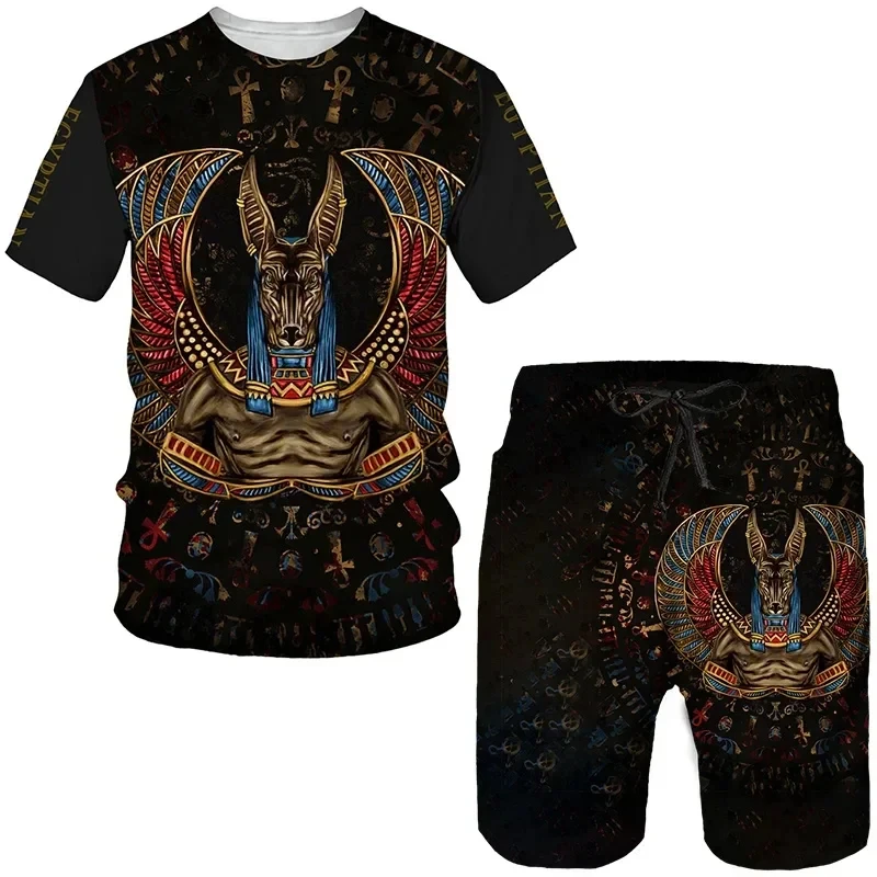 Horus 3D Printed T-Shirt And Shorts Set For Men And Women Pharaoh Egypt Anubis Outfit God's Eye Streetwear Summer Fashion Outfit