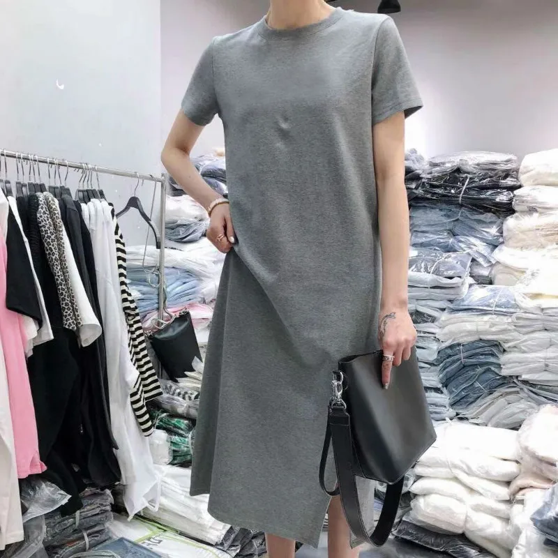 Robe d'été Midi noire pour femmes, t-shirt, lettre imprimée, décontracté, ample, mode étudiante, vêtements coréens, 3XL, 2022