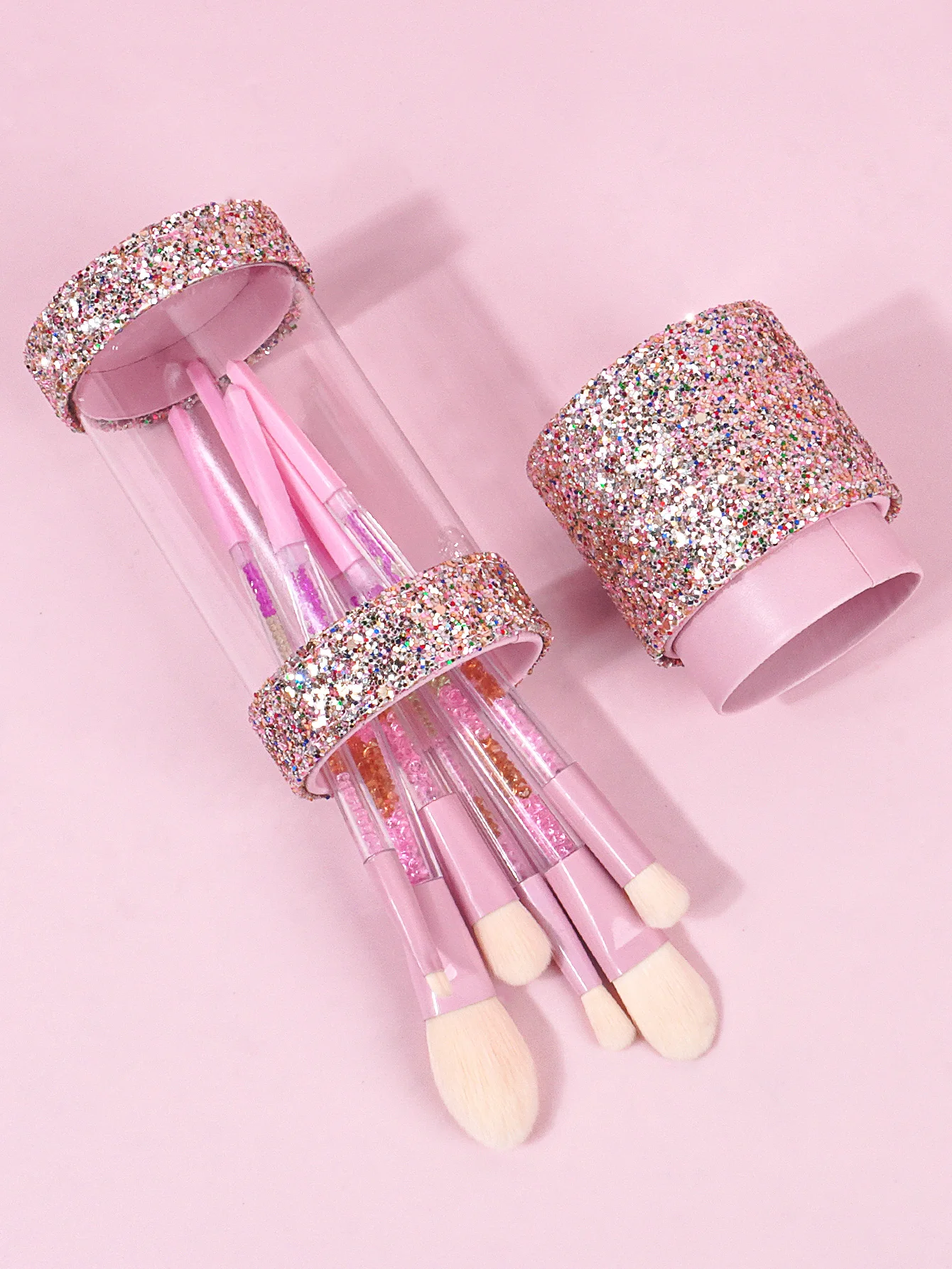 1PCS Premium glitter Make-Up Pinsel Lagerung Box Hohe aussehen ebene PU transparent staub pinsel Set Lagerung Eimer Tragbare