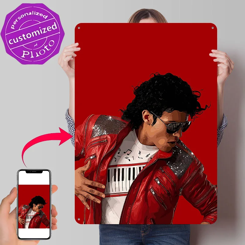 Michael Jackson Red Jacket 3D Texture Metal Poster Customized Wall Art Tin Sign Gift for Mancave Decoration Room Ornaments Decor