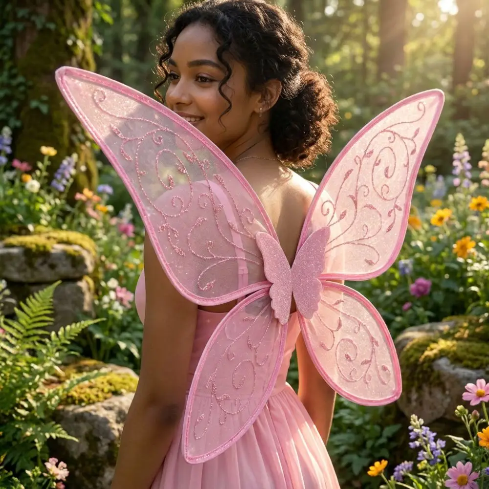 Organza Fairy Butterfly Wings Sparkle Handmade Craft Butterfly Princess Wings Elastic Straps Costume Wings Stage Performance