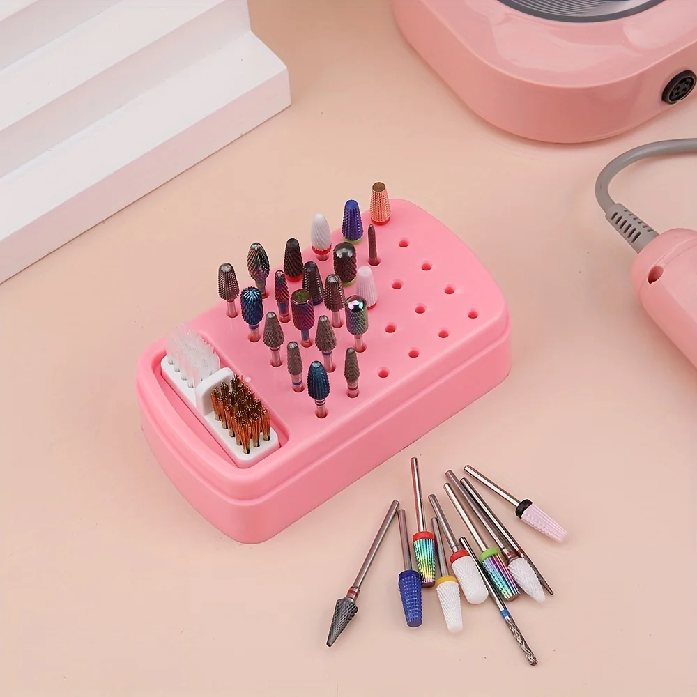 30 Holes Nail Drill Bits Storage Case With Cleaning Brush For Drill Bits Remove Dust Grinding Head Display Rack Organization Box