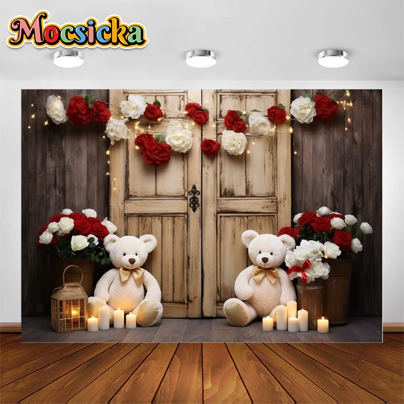 Valentine's Day Photo Backdrops Dolls Roses Professional Photography Studio Props White Wooden Doors Brick Walls Backgrounds