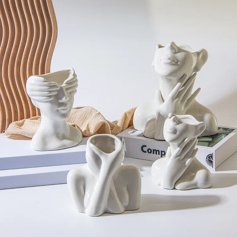 Ins Style Niche Ceramic Face Vase,High-end Home Creative Vase,Living Room Decoration Vase,Craft Jewelry,Leisure Home Decoration