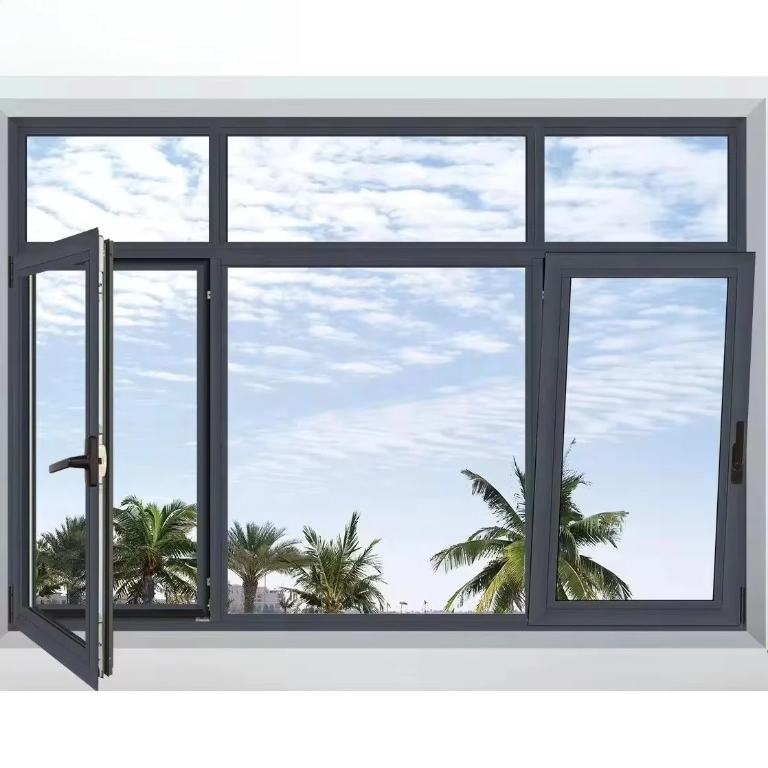 

Project Supply Modern Aluminum Alloy Casement Windows with Tempered Glass and Louver Design for Apartment Soundproofing