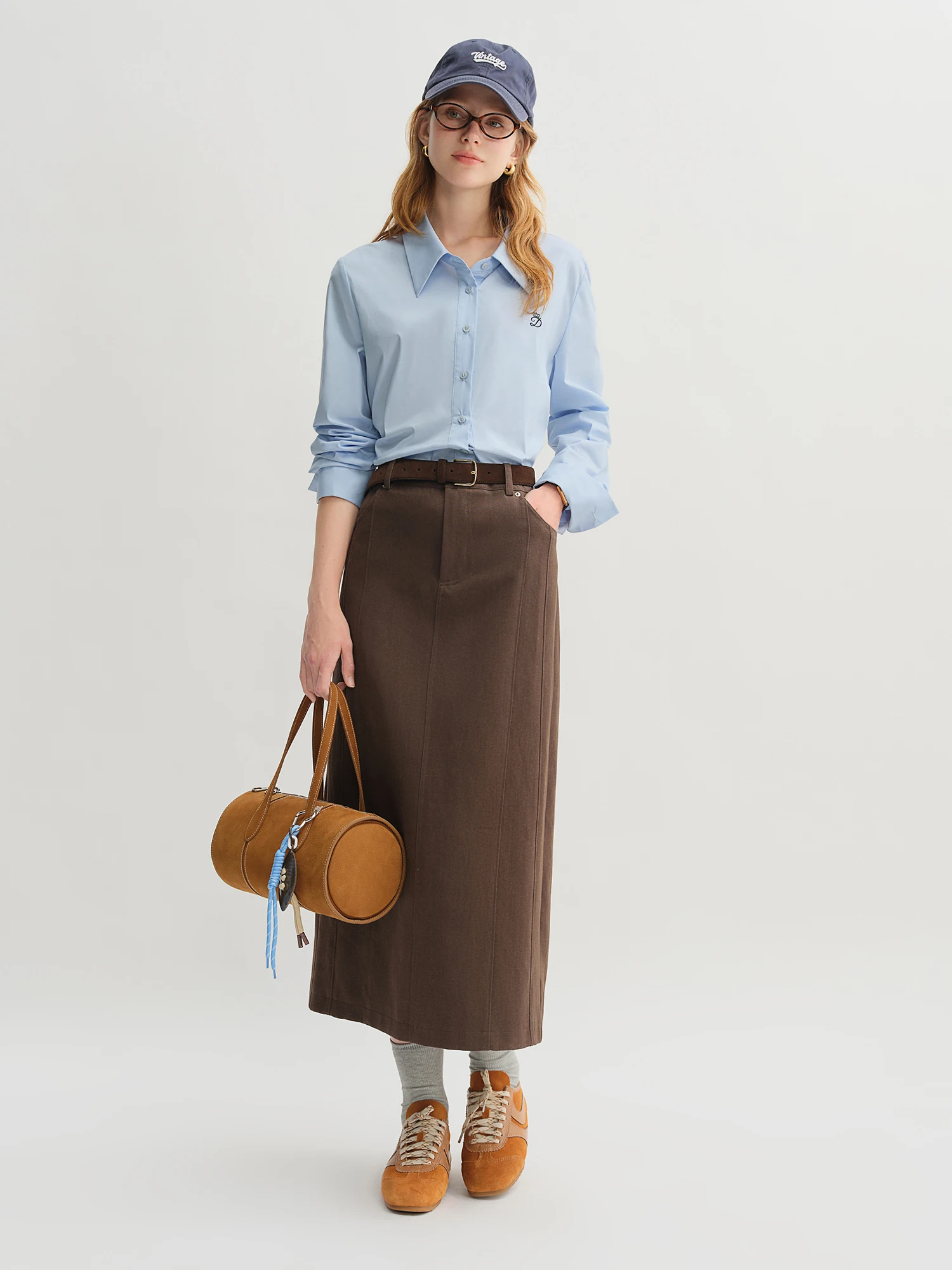 DUSHU Skirts Women Long and Short Fashionable Split Skirts A-line 2025 Autumn Slim Skirts 25DS83221+25DS83222