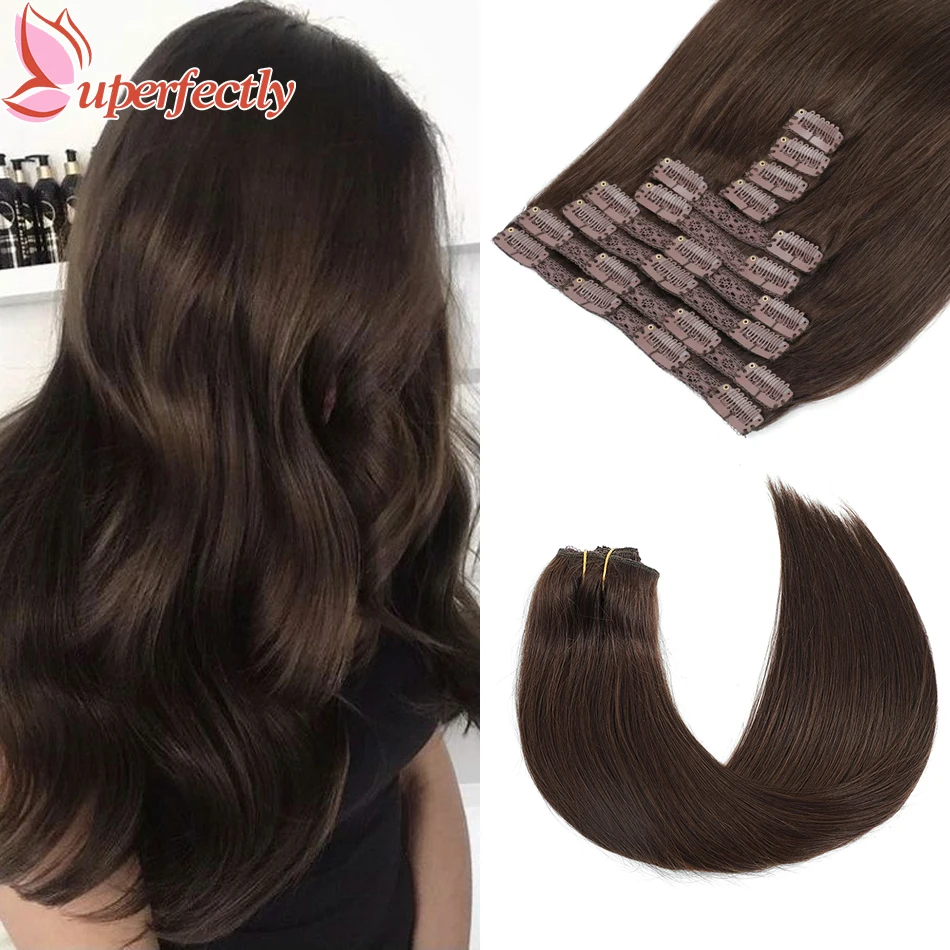 Uperfectly-extensiones de cabello brasileño Natural para mujer, pelo liso con Clip, Remy, 160g, 10 unids/set