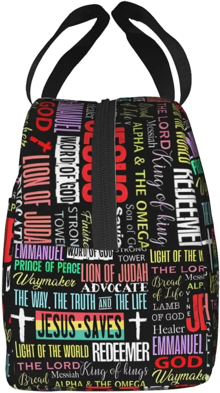Jesus Cross Insulated Lunch Box Reusable Lunch Bag, Cooler Lunch Tote Bag for Women Men Picnic Office Work