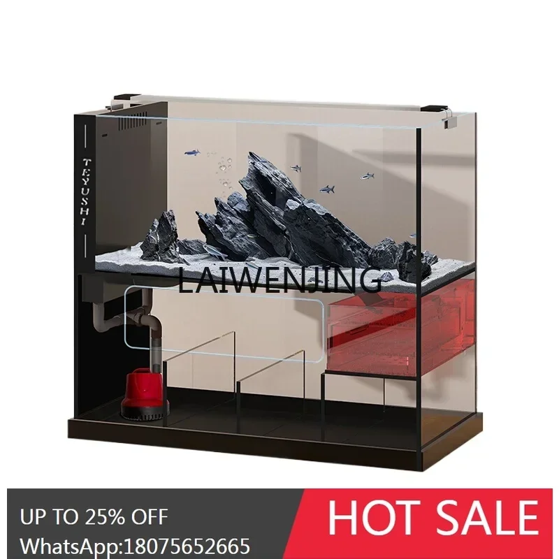 

HLZ ecological stream integrated bottom filter water-free fish tank industrial wind ultra-white glass desktop tank