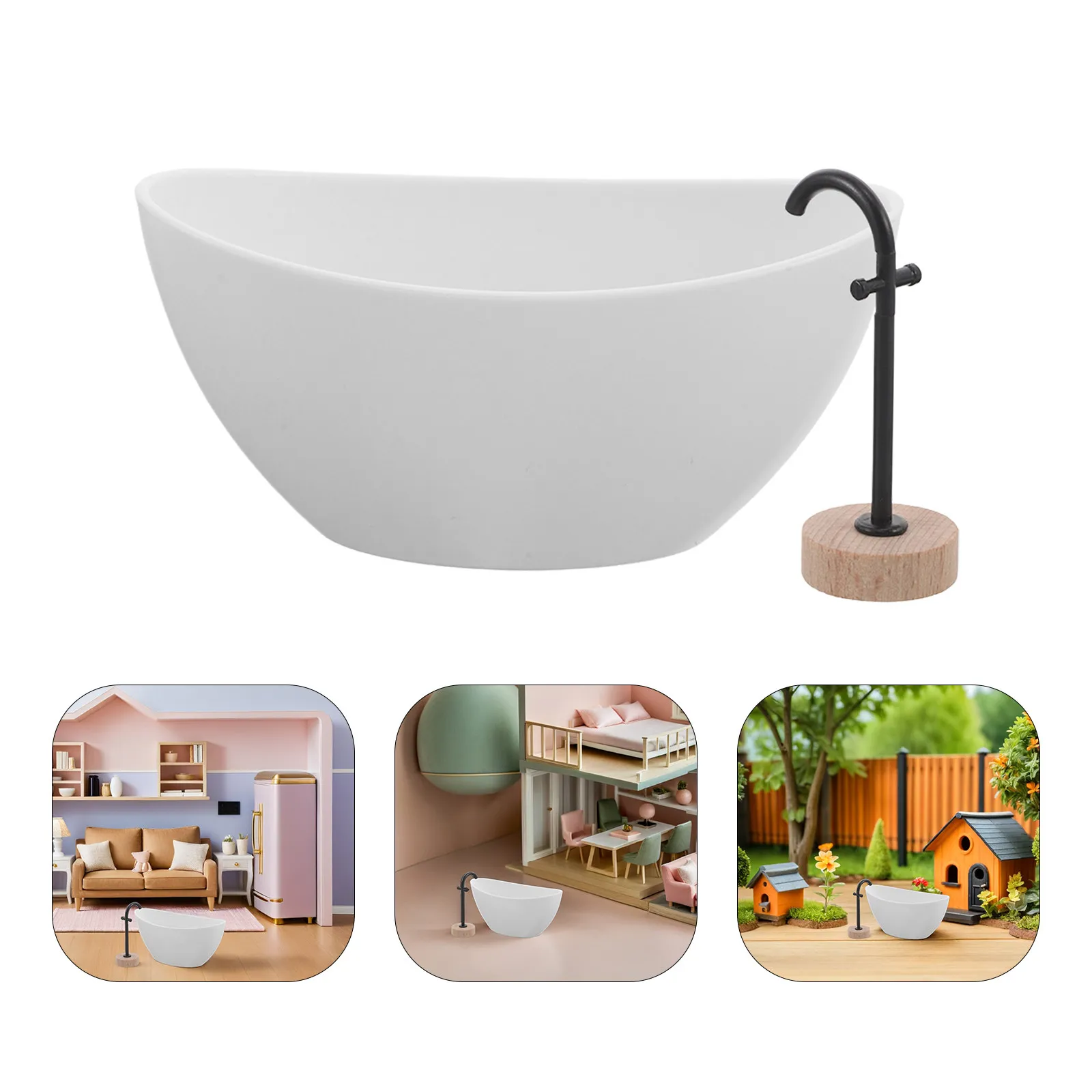 

1Set Dollhouse Bathroom Furniture Accessories 1:12 Scale Miniature Bathtub Floor-Standing Shower Faucet Realistic Mini Shower
