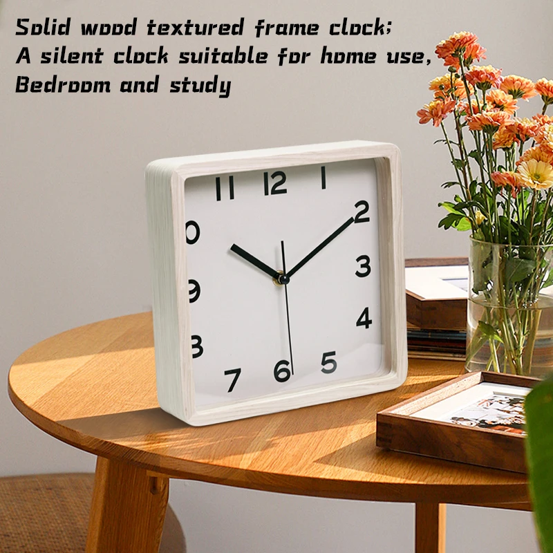 1pc Rustic Wooden Square Desk Clock, Modern Simple Solid Wood Home Decor, 9in/7.48in Wall Mountable & Tabletop Display Timepiece