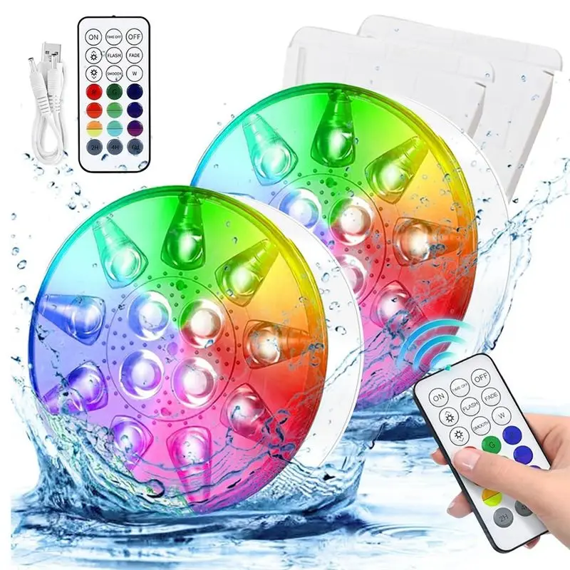 SEWS-Rechargeable Submersible LED Pool Lights With Remote,Waterproof Floating Pond Light,Underwater Lights