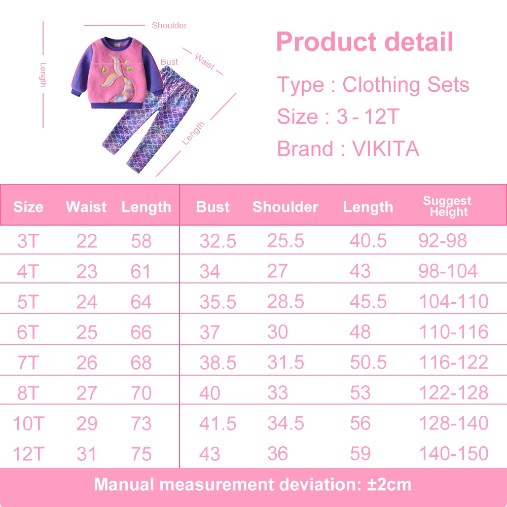 VIKITA Children Clothes Sets Girls Mermaid Print Sports Casual Fleece Sweatshirt and Leggings Trousers 2 Pcs Suit Kids Clothing