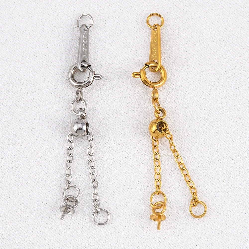 

2Pcs Bracelet Connectors Tail Chains Stainless Steel Adjustable Extension Chains Eye Nails DIY Necklace Jewelry Supplies Making